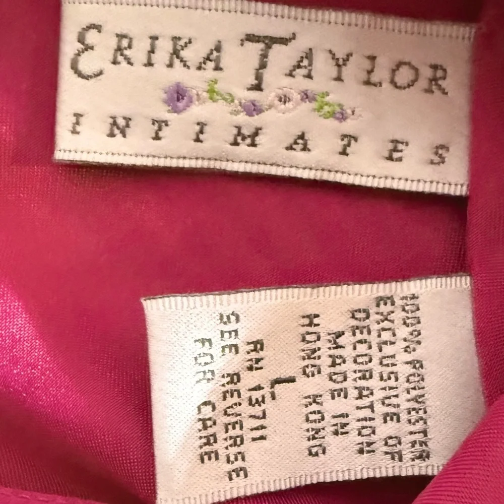 2 vintage slips. Fuschia and forest green. Lacy & embroidery on pink- L - Picture 6 of 10